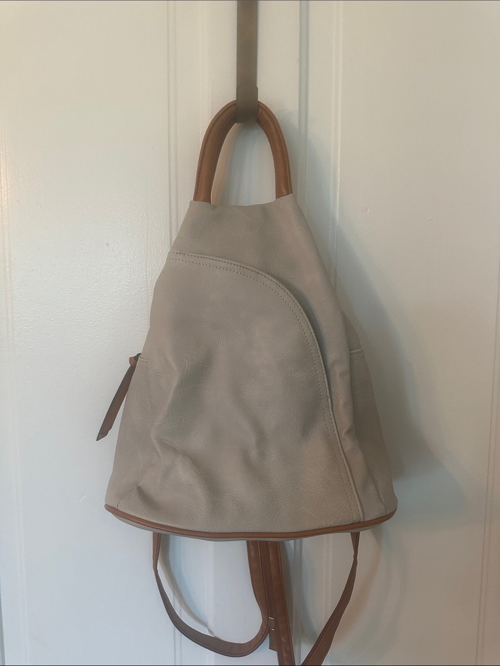 Free People Taupe Backpack Tote with Brown Trim